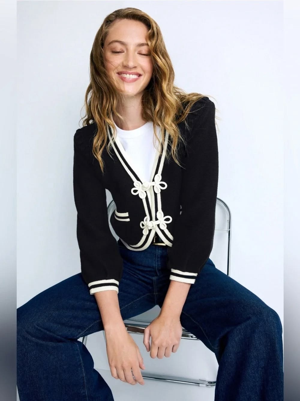L'agence Kaito Contrast Trim Cropped Cardigan Size XS